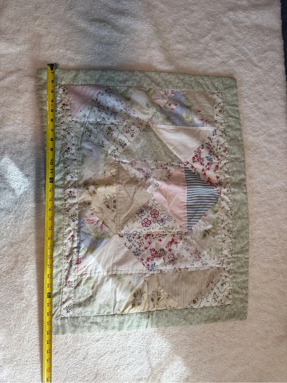 Quilted Handmade Patchwork Standard Size Pillowcases- Green & Pink